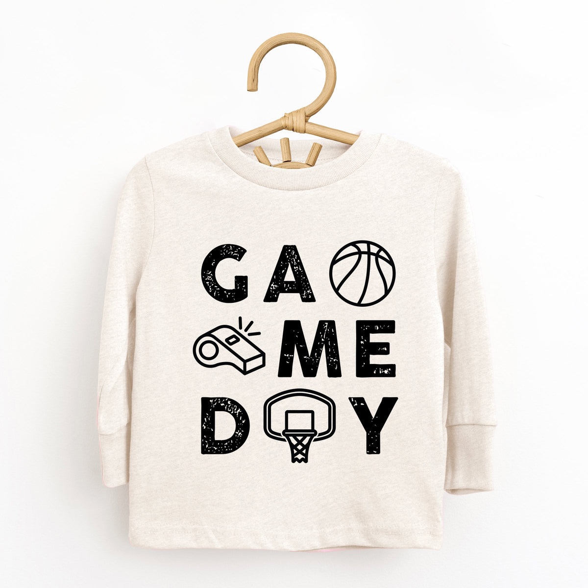 Basketball Game Day Block Distressed - Toddler Long Sleeve Graphic Tee