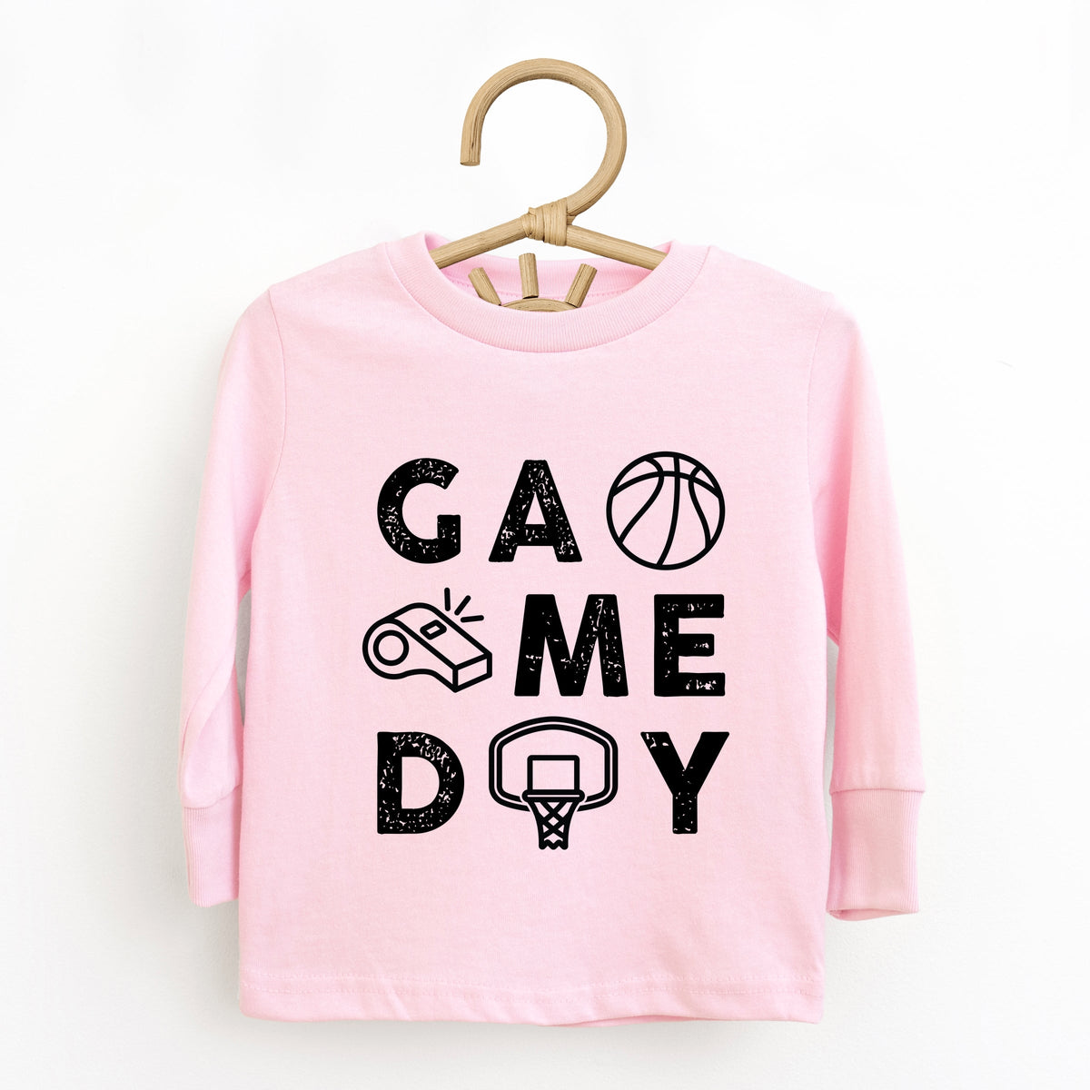 Basketball Game Day Block Distressed - Toddler Long Sleeve Graphic Tee
