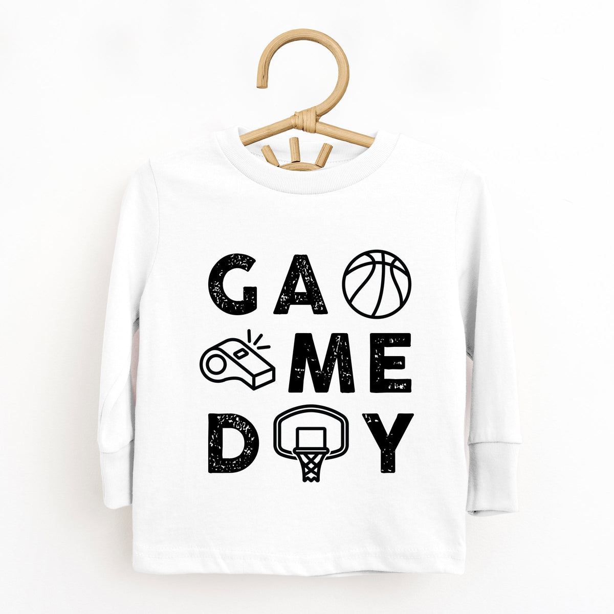 Basketball Game Day Block Distressed - Toddler Long Sleeve Graphic Tee