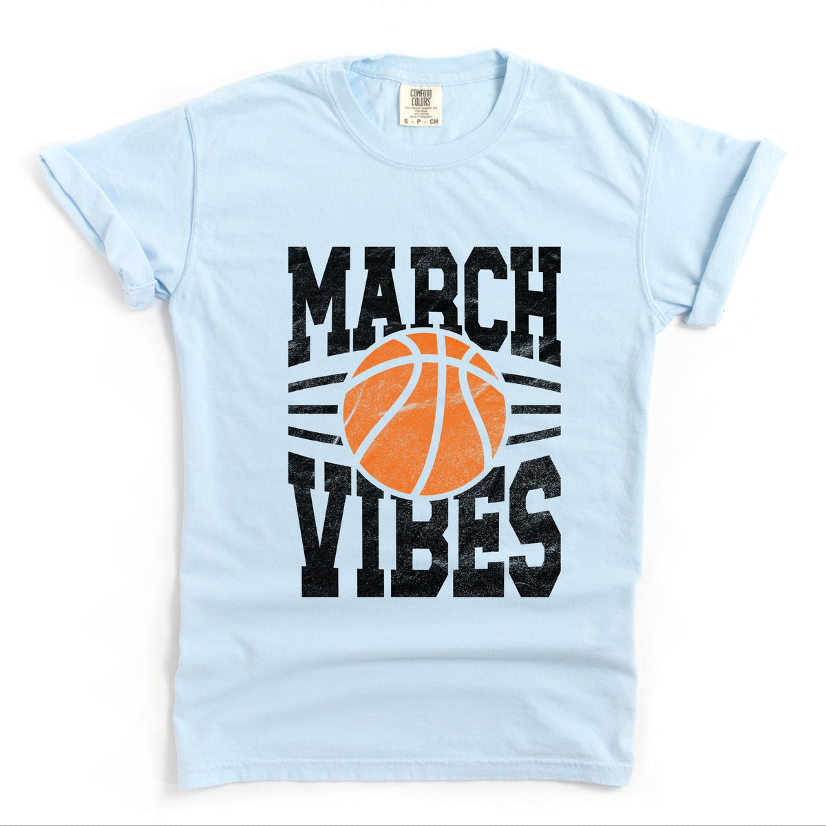 March Vibes Basketball Distressed - Women's Garment Dyed Graphic T-Shirt