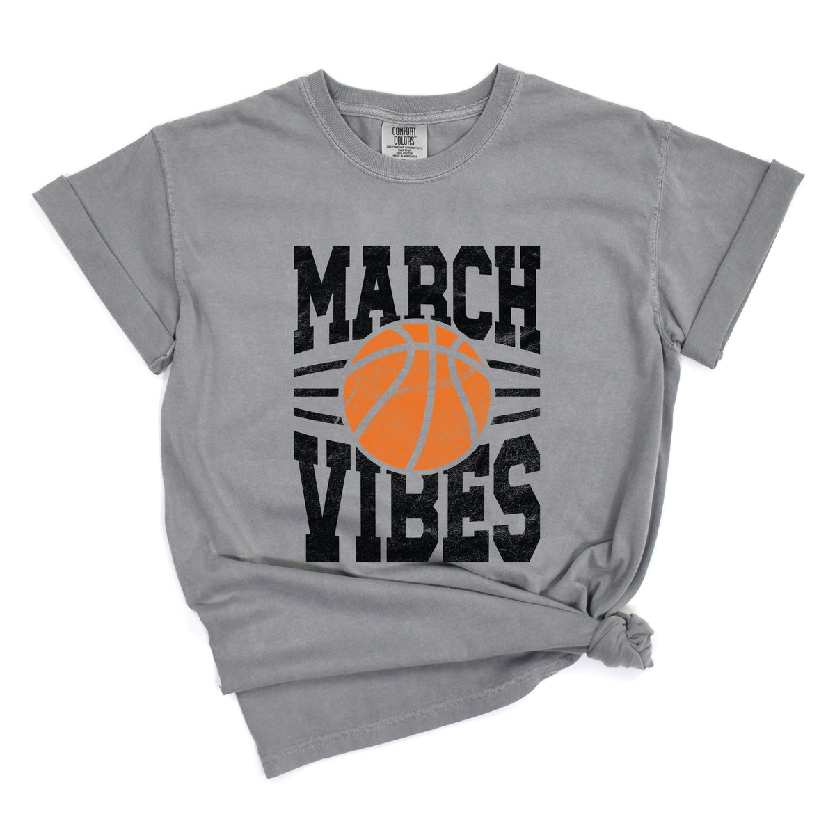 March Vibes Basketball Distressed - Women's Garment Dyed Graphic T-Shirt