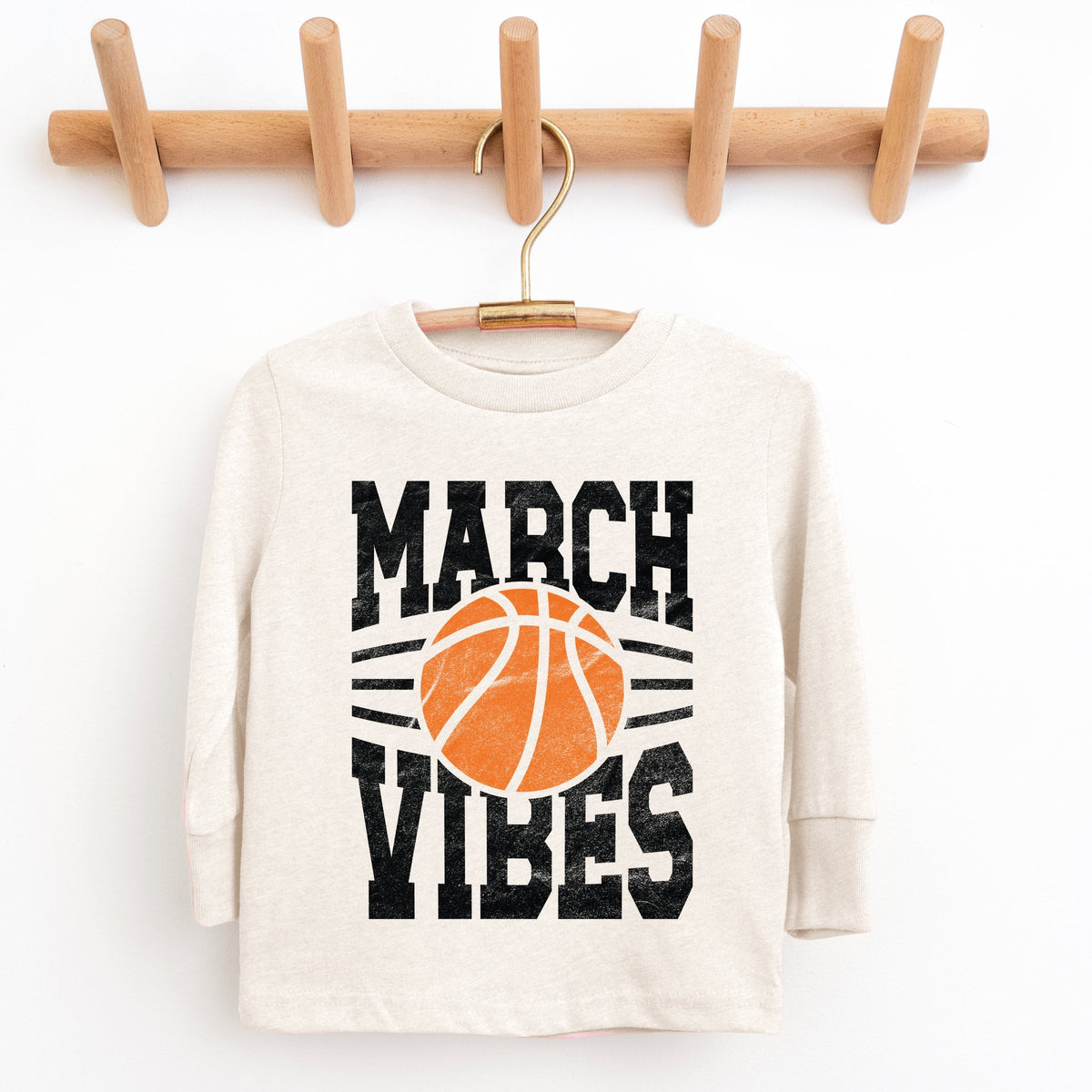March Vibes Basketball Distressed - Youth Long Sleeve Graphic T-Shirt