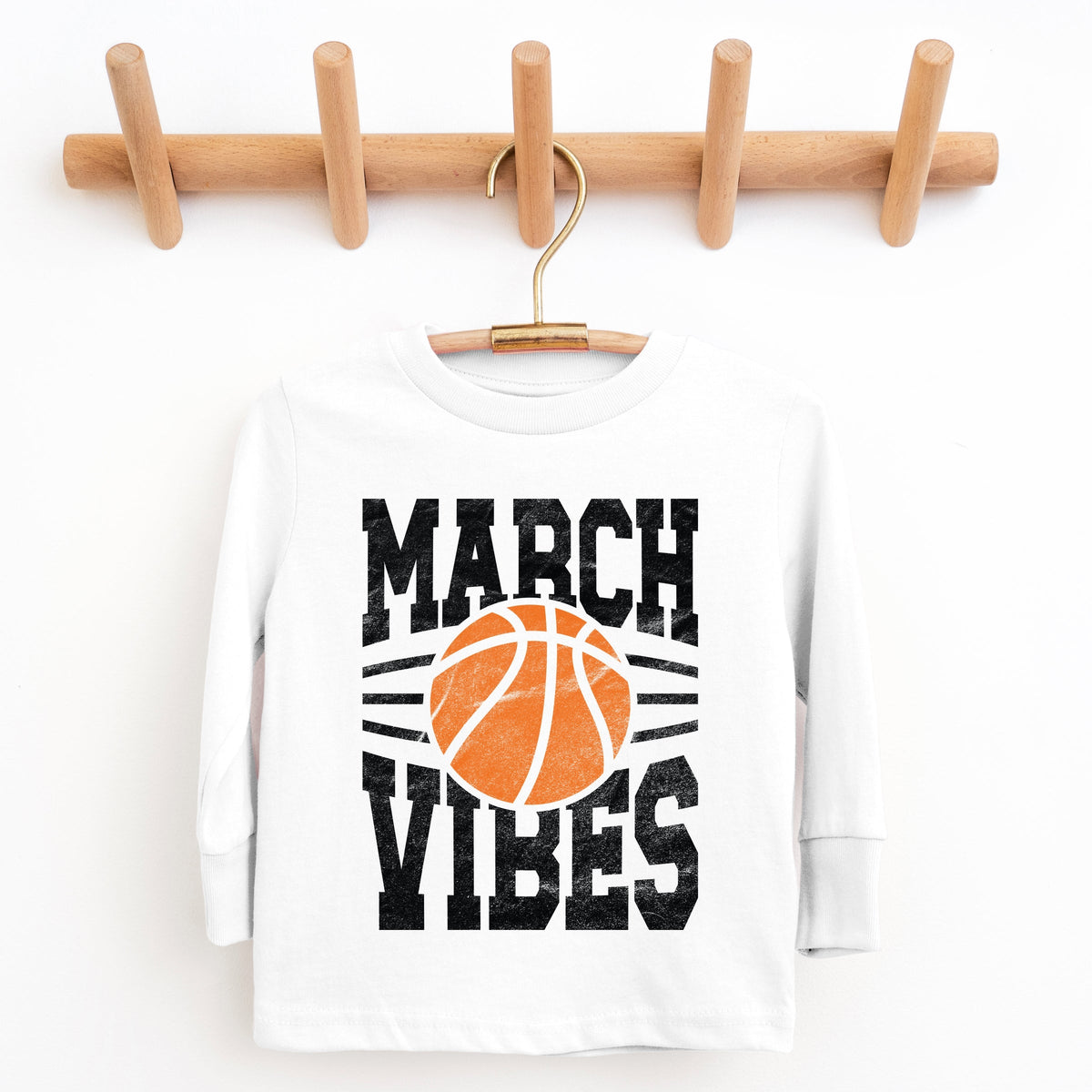 March Vibes Basketball Distressed - Youth Long Sleeve Graphic T-Shirt