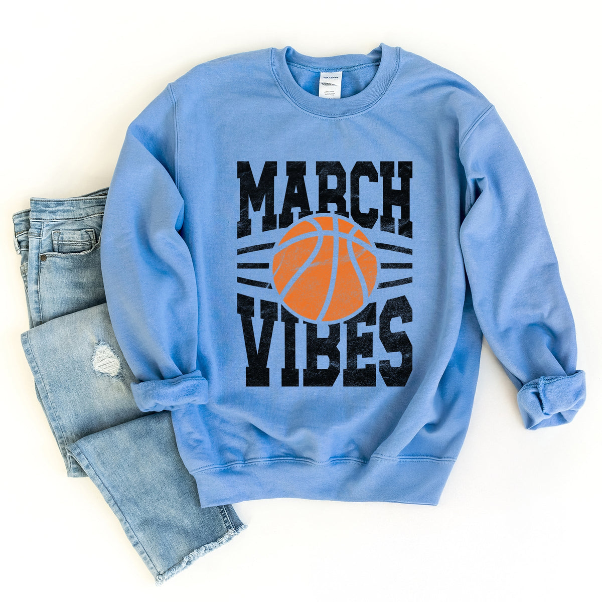 March Vibes Basketball Distressed - Women's Graphic Sweatshirt