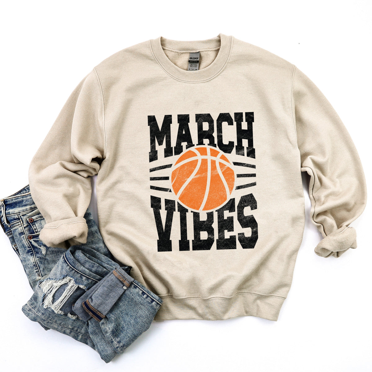March Vibes Basketball Distressed - Women's Graphic Sweatshirt
