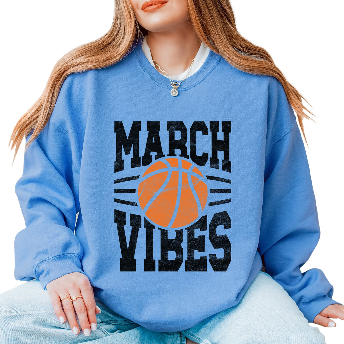 March Vibes Basketball Distressed - Women's Graphic Sweatshirt