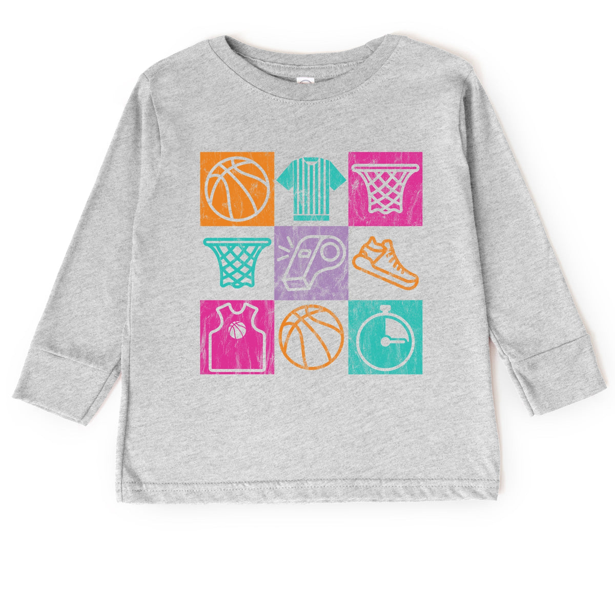 Basketball Checkered Icons - Toddler Long Sleeve Graphic Tee