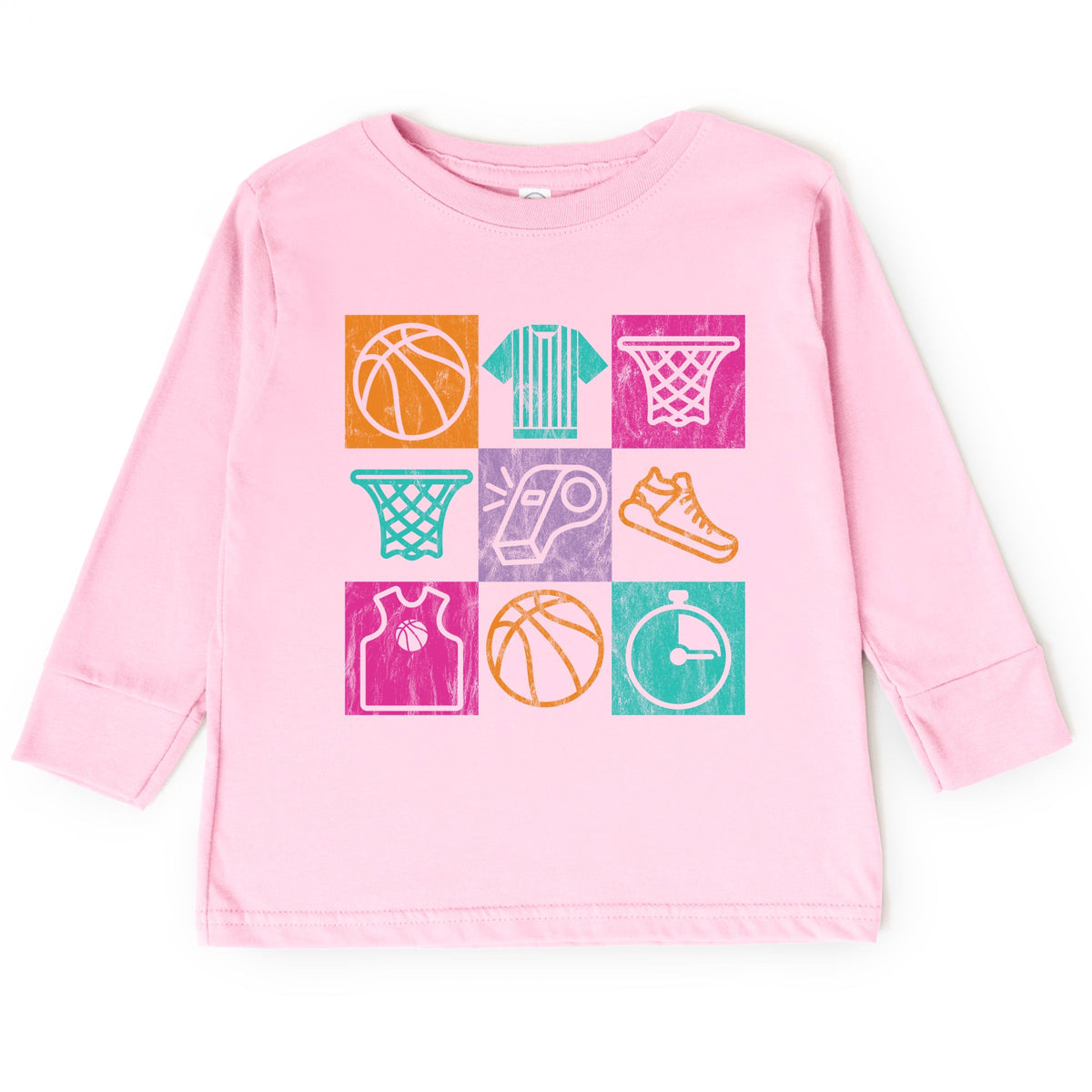 Basketball Checkered Icons - Toddler Long Sleeve Graphic Tee