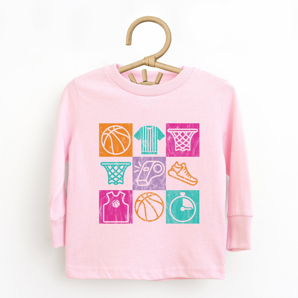 Basketball Checkered Icons - Toddler Long Sleeve Graphic Tee