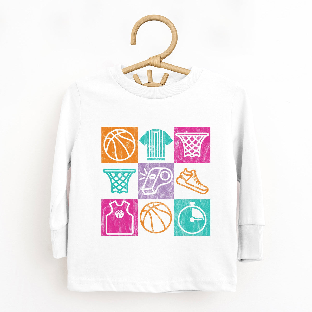 Basketball Checkered Icons - Toddler Long Sleeve Graphic Tee