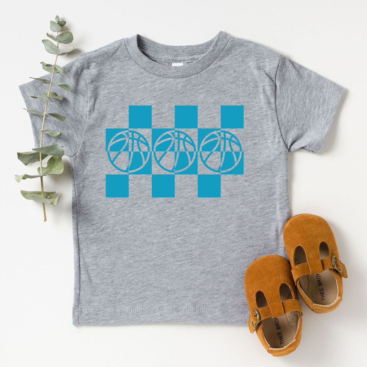 Checkered Basketball Outline - Toddler Short Sleeve Graphic T-Shirt