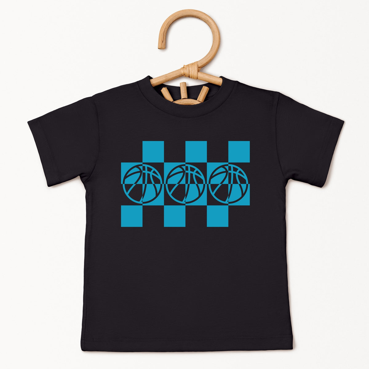 Checkered Basketball Outline - Toddler Short Sleeve Graphic T-Shirt