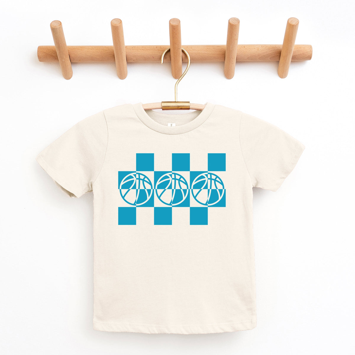 Checkered Basketball Outline - Youth Short Sleeve Graphic T-Shirt