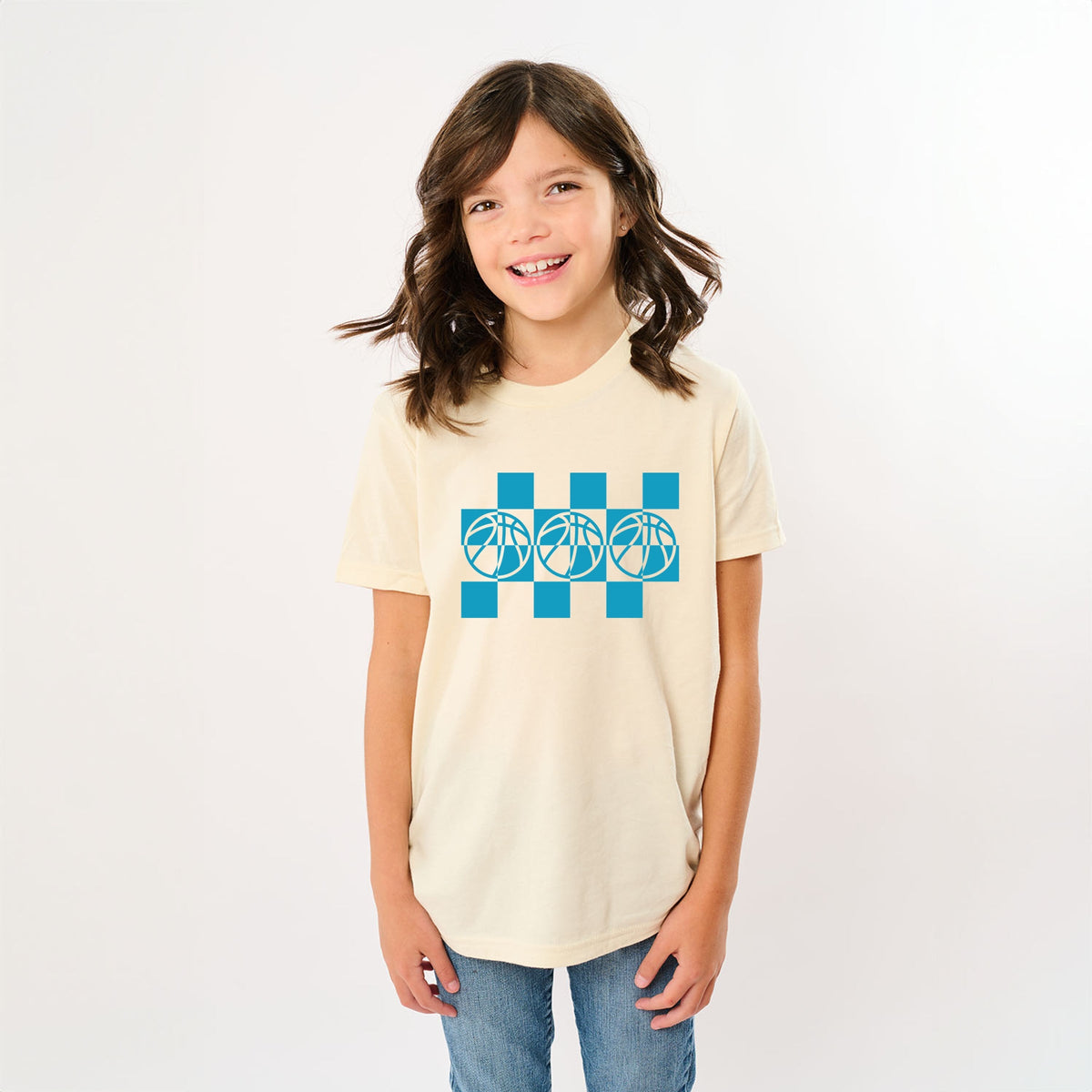 Checkered Basketball Outline - Youth Short Sleeve Graphic T-Shirt