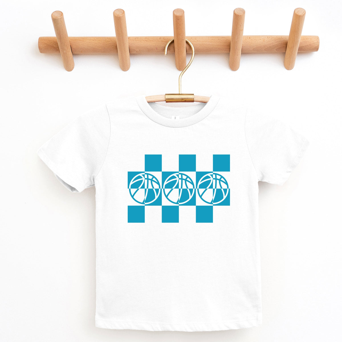 Checkered Basketball Outline - Youth Short Sleeve Graphic T-Shirt