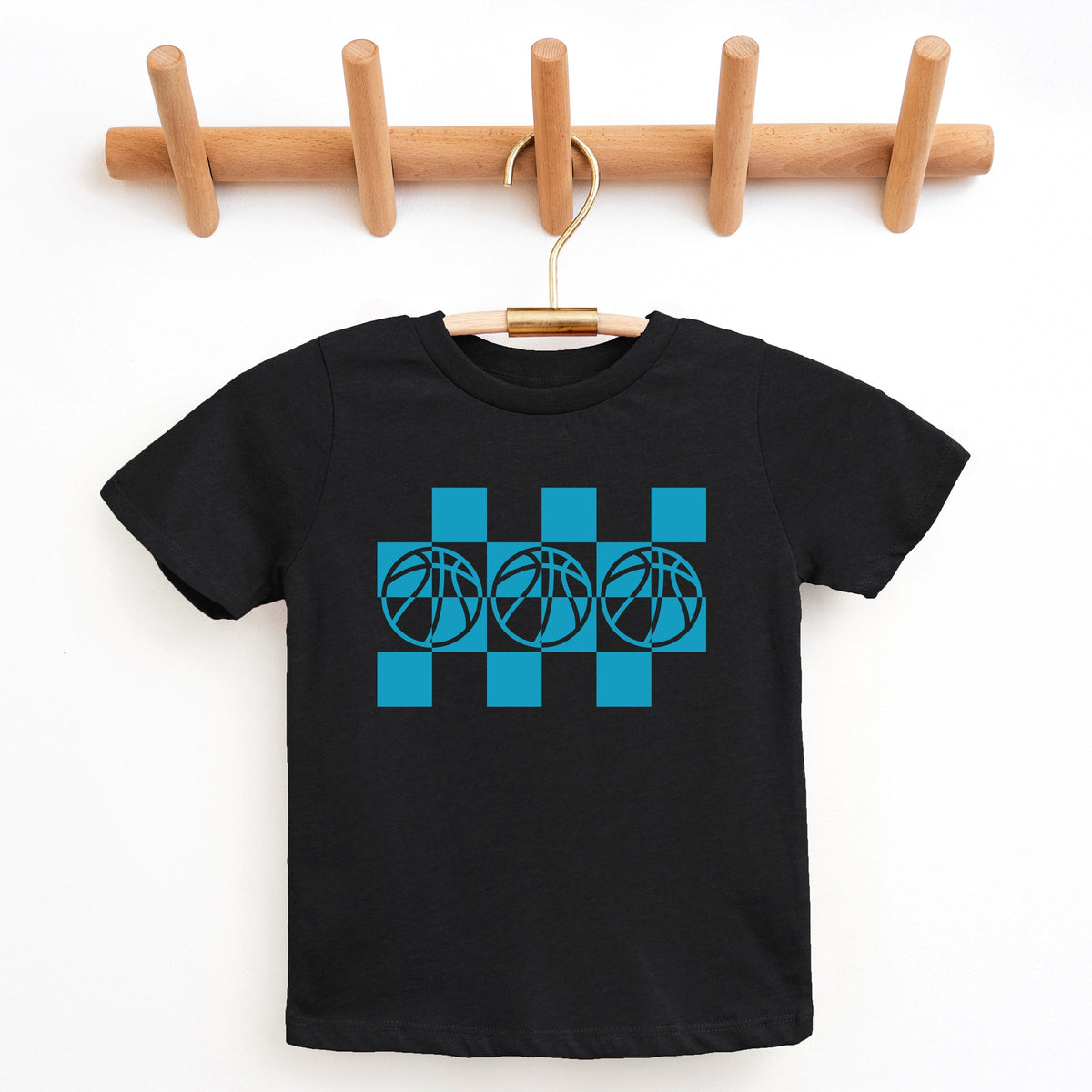 Checkered Basketball Outline - Youth Short Sleeve Graphic T-Shirt
