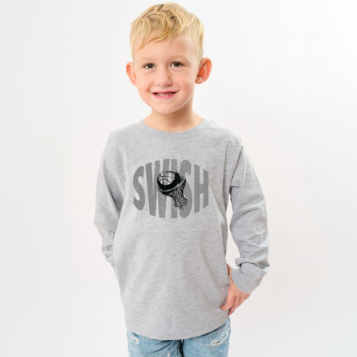 Swish Distressed - Youth Long Sleeve Graphic T-Shirt