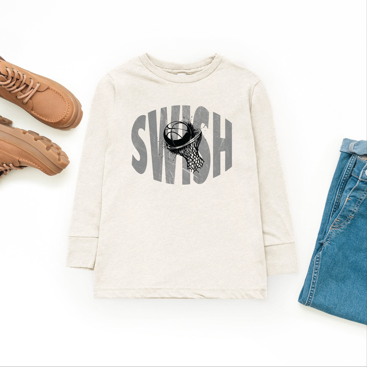 Swish Distressed - Youth Long Sleeve Graphic T-Shirt