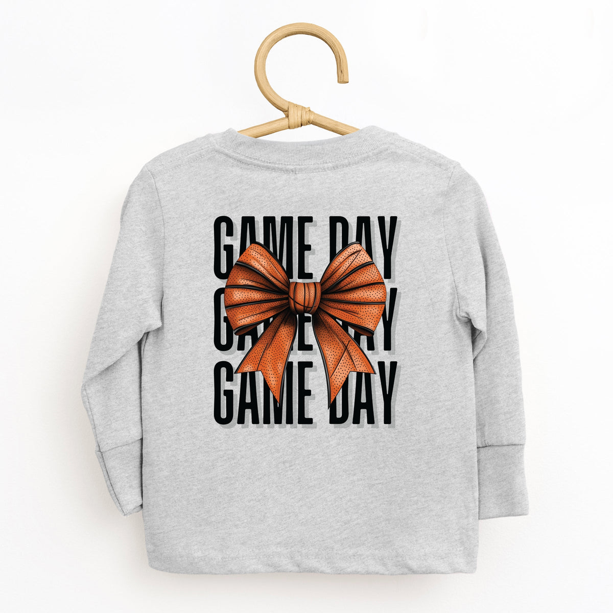 Basketball Game Day Stacked Coquette Front and Back Design - Toddler Long Sleeve Graphic Tee