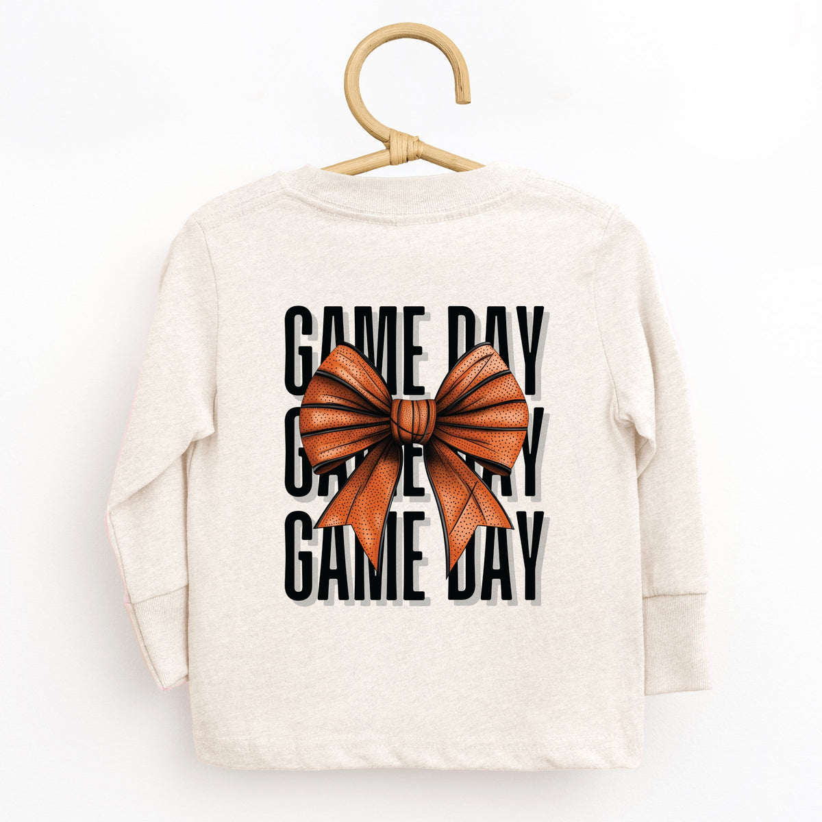 Basketball Game Day Stacked Coquette Front and Back Design - Toddler Long Sleeve Graphic Tee