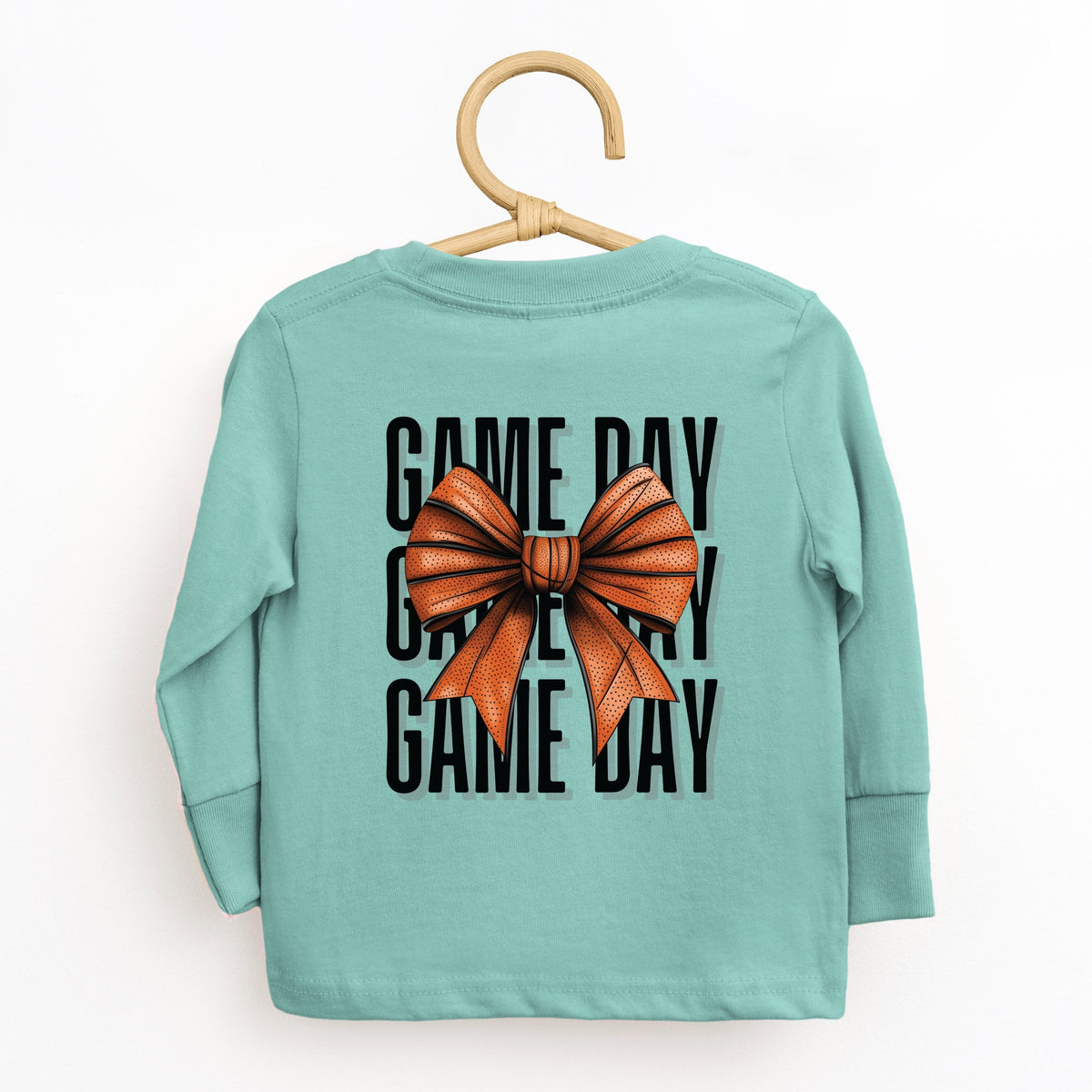 Basketball Game Day Stacked Coquette Front and Back Design - Toddler Long Sleeve Graphic Tee