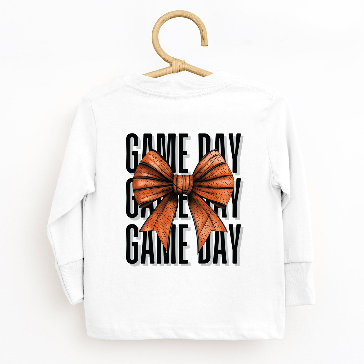 Basketball Game Day Stacked Coquette Front and Back Design - Toddler Long Sleeve Graphic Tee