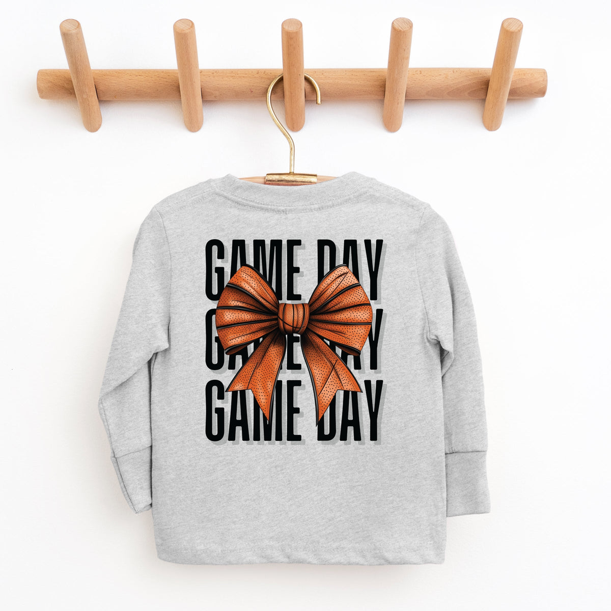 Basketball Game Day Stacked Coquette Front and Back Design - Youth Long Sleeve Graphic T-Shirt