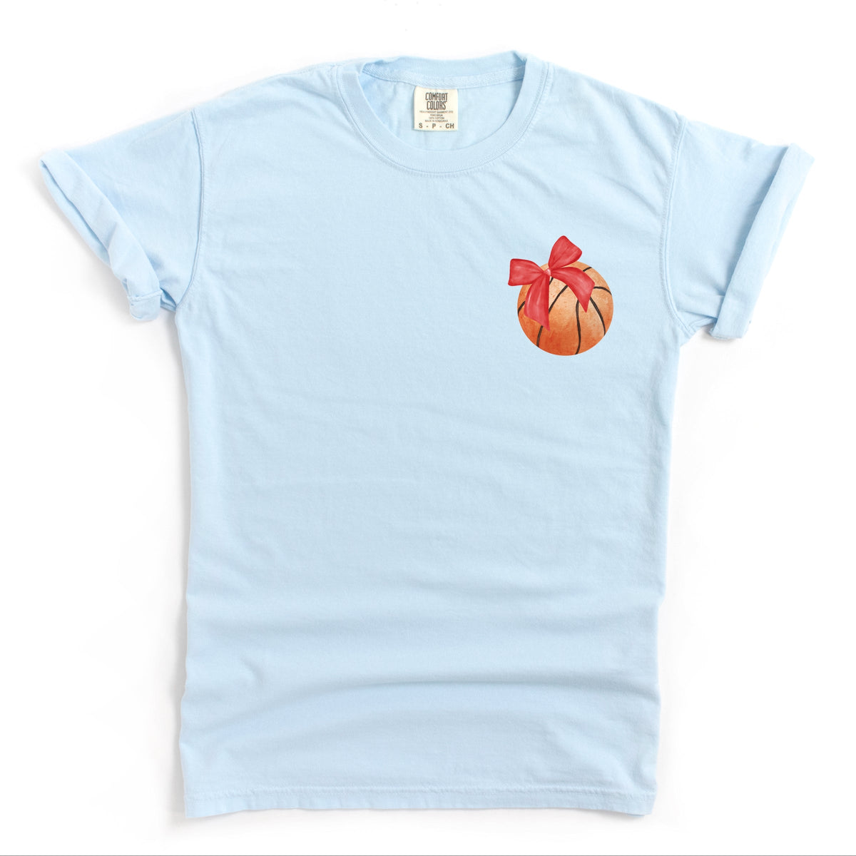 Watercolor Basketball Collage Coquette Front And Back Design - Women's Garment Dyed Graphic T-Shirt