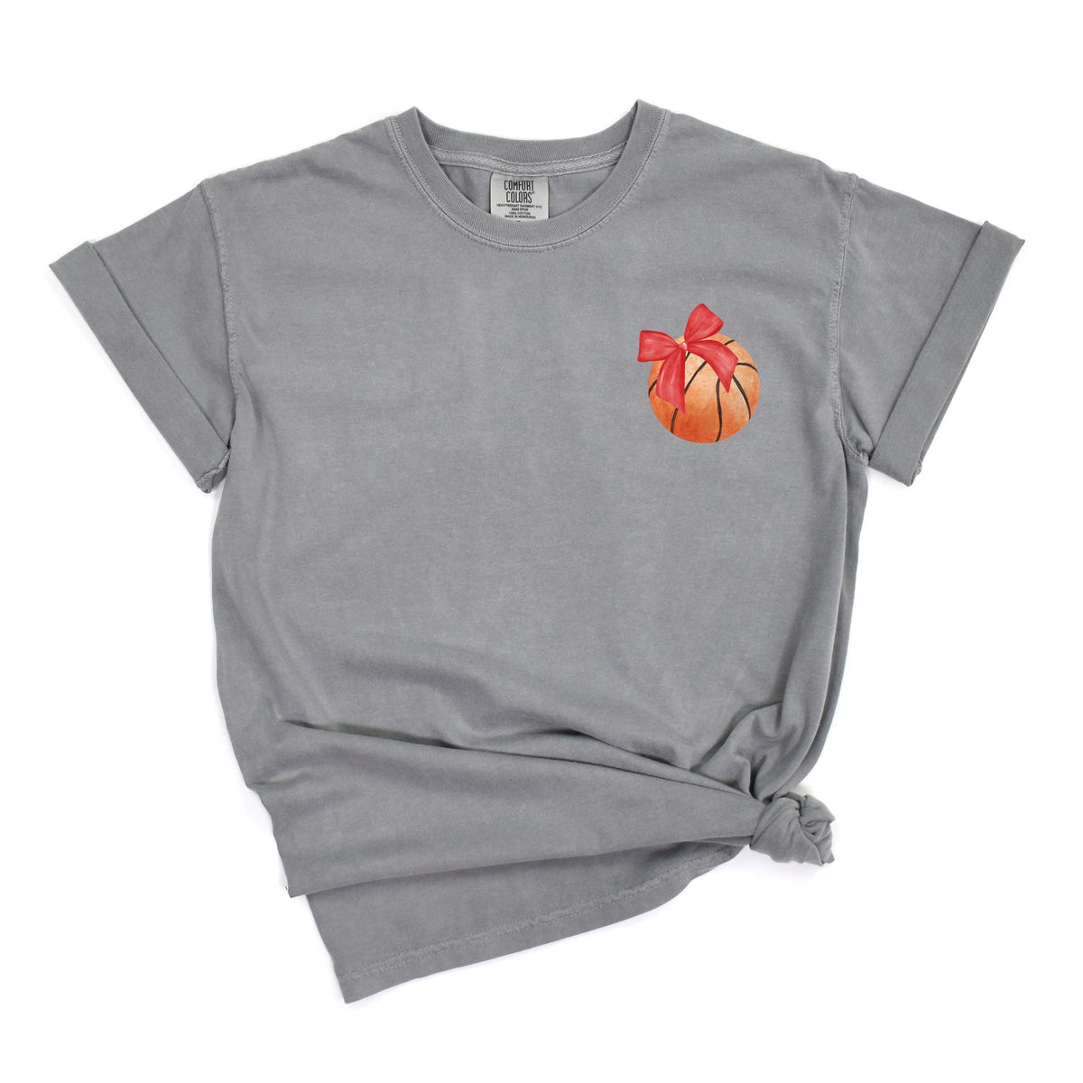 Watercolor Basketball Collage Coquette Front And Back Design - Women's Garment Dyed Graphic T-Shirt