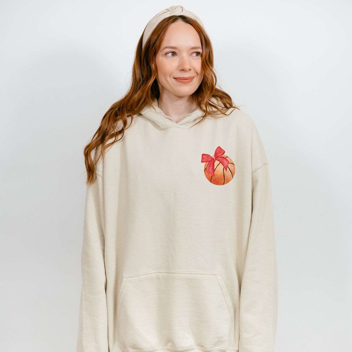 Watercolor Basketball Collage Coquette Front And Back Design - Women's Graphic Hoodie