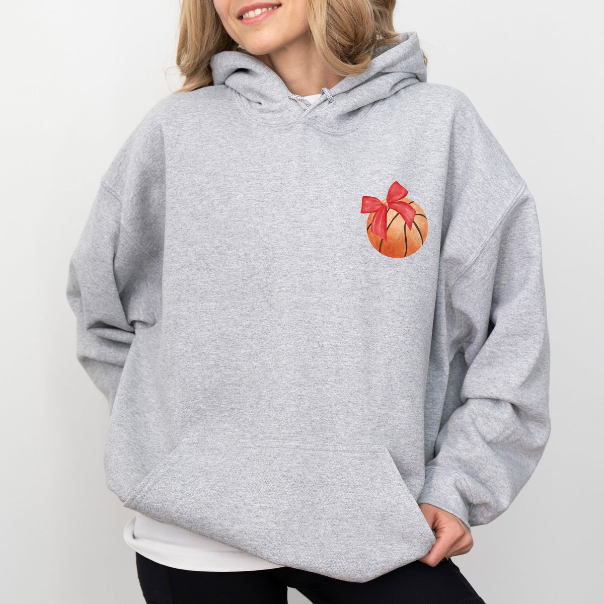 Watercolor Basketball Collage Coquette Front And Back Design - Women's Graphic Hoodie
