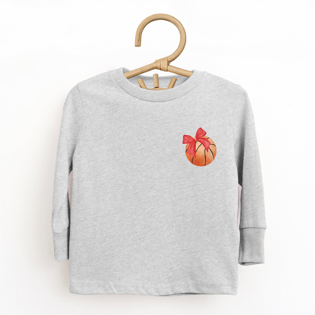 Watercolor Basketball Collage Coquette Front And Back Design - Toddler Long Sleeve Graphic Tee