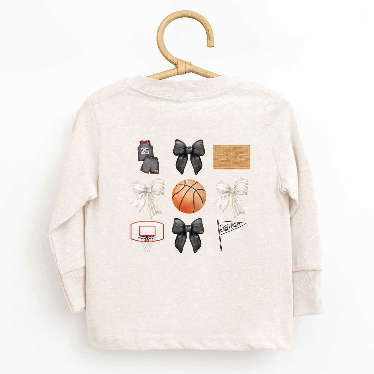 Watercolor Basketball Collage Coquette Front And Back Design - Toddler Long Sleeve Graphic Tee