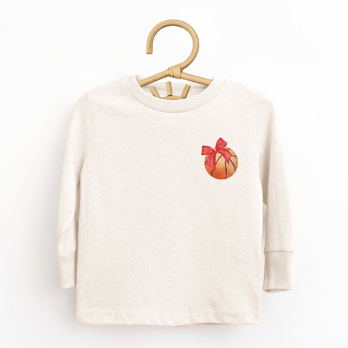 Watercolor Basketball Collage Coquette Front And Back Design - Toddler Long Sleeve Graphic Tee