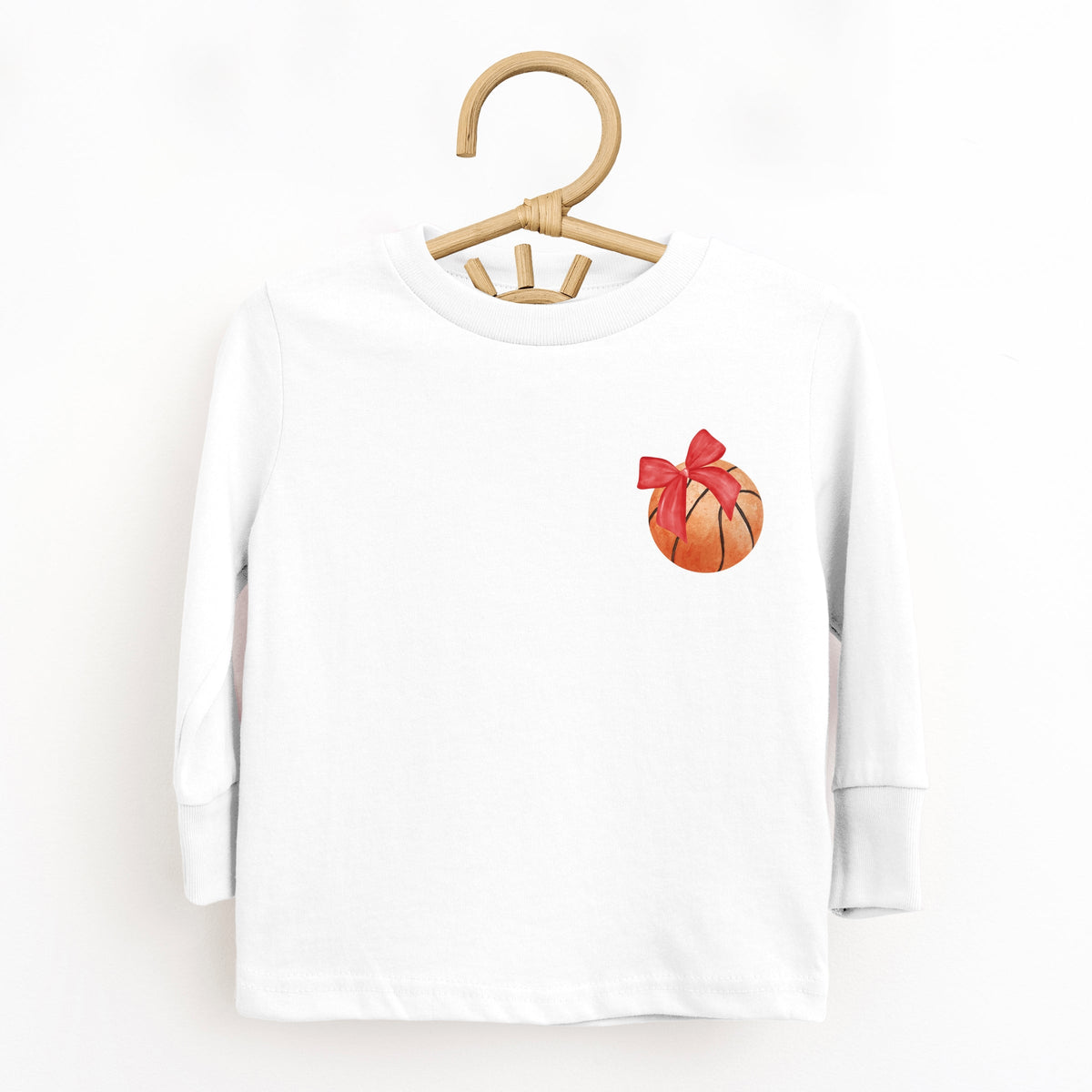 Watercolor Basketball Collage Coquette Front And Back Design - Toddler Long Sleeve Graphic Tee