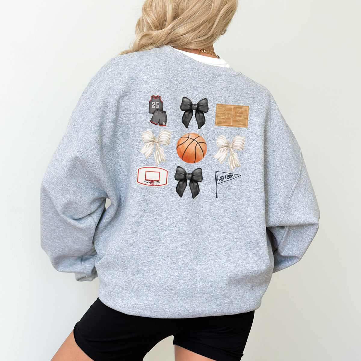 Watercolor Basketball Collage Coquette Front And Back Design - Women's Graphic Sweatshirt