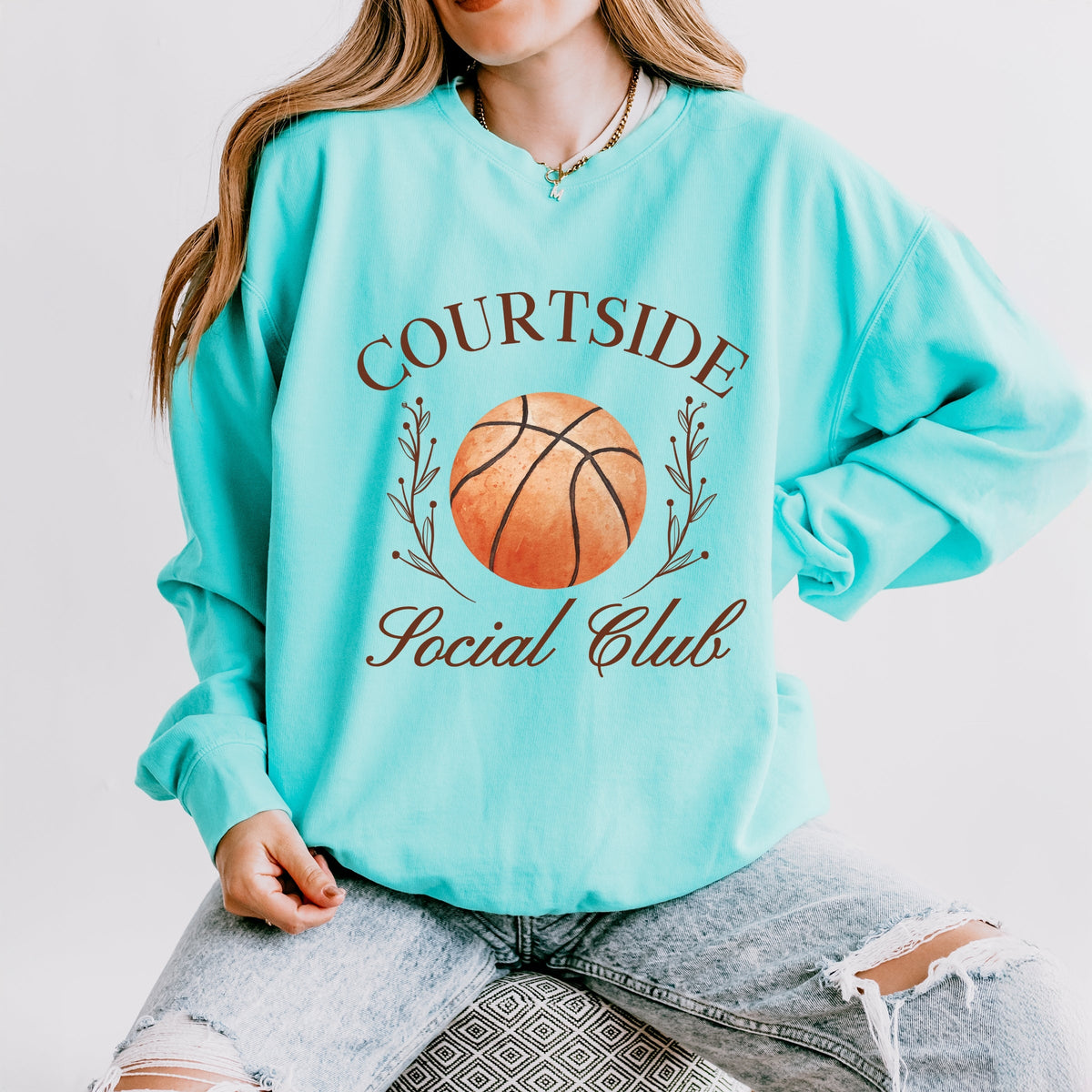 Basketball Courtside Social Club - Women's Lightweight Garment Dyed Sweatshirt