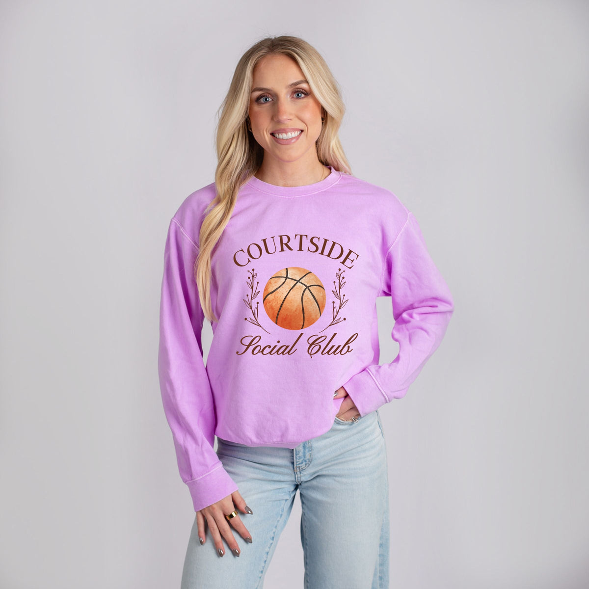 Basketball Courtside Social Club - Women's Lightweight Garment Dyed Sweatshirt