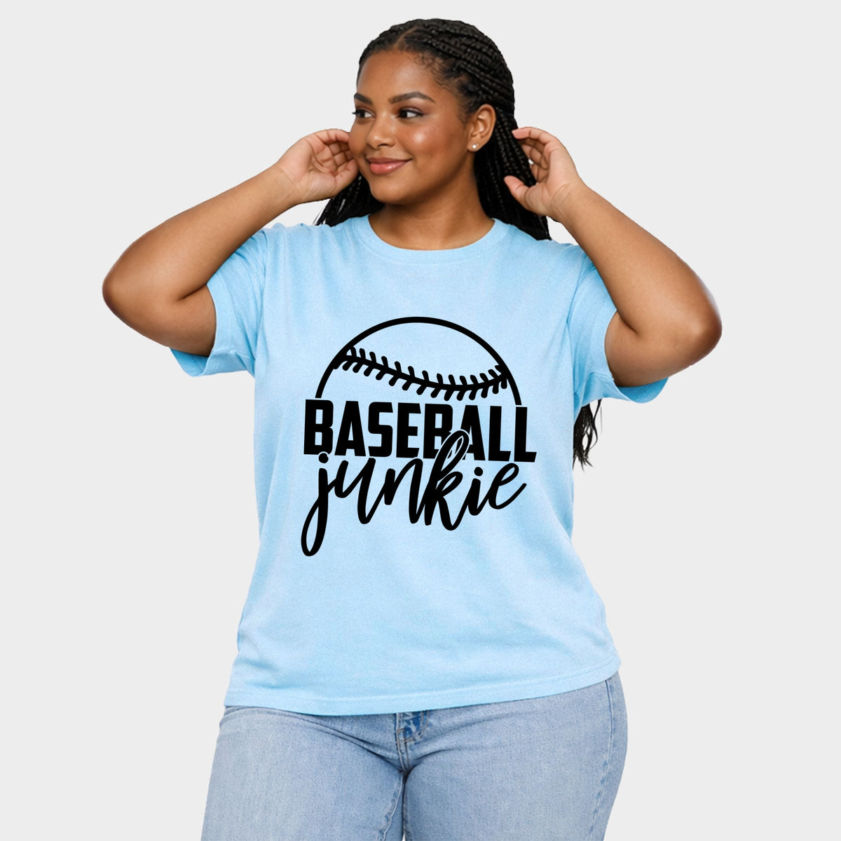 Baseball Junkie - Women's Plus Sized Garment Dyed Graphic T-Shirt