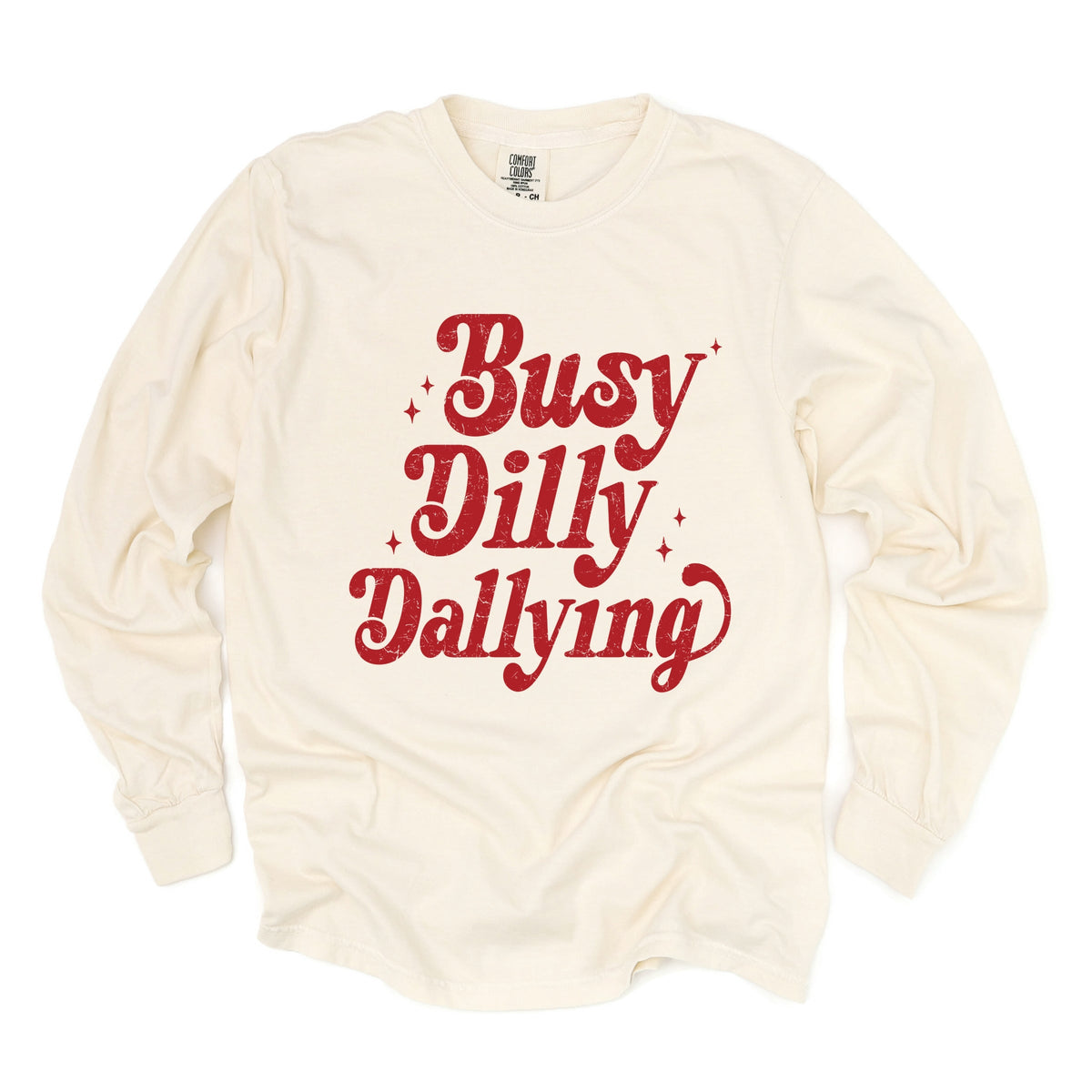 Busy Dilly Dallying Stars Distressed - Women's Garment Dyed Long Sleeve Graphic T-Shirt