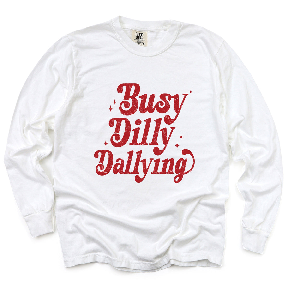 Busy Dilly Dallying Stars Distressed - Women's Garment Dyed Long Sleeve Graphic T-Shirt