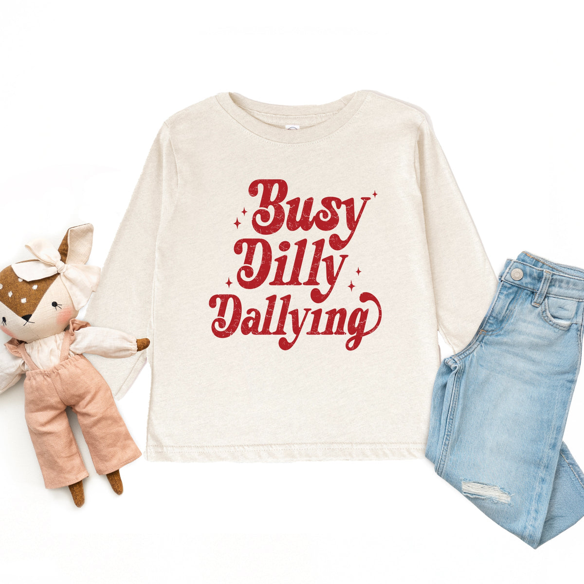 Busy Dilly Dallying Stars Distressed - Toddler Long Sleeve Graphic Tee