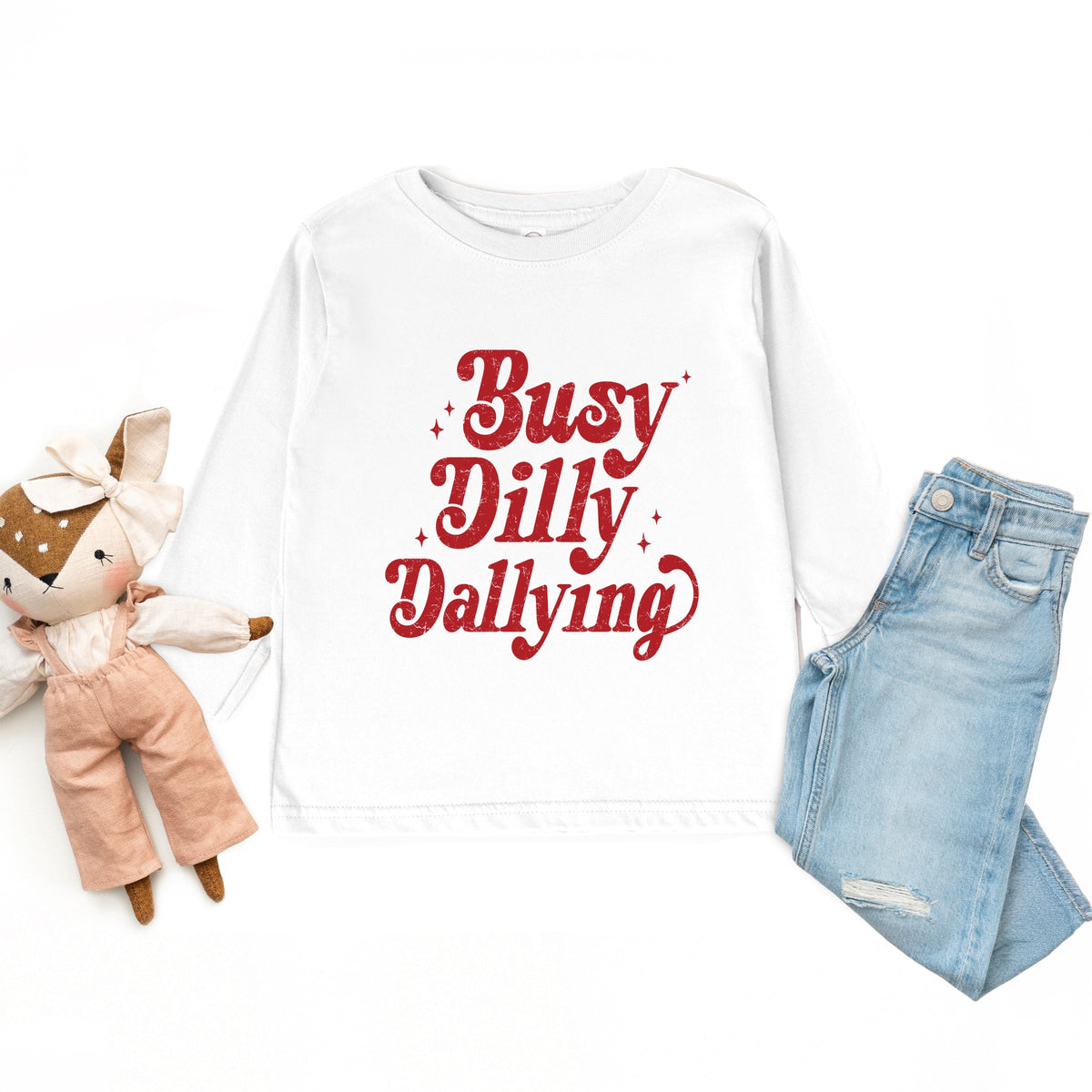 Busy Dilly Dallying Stars Distressed - Toddler Long Sleeve Graphic Tee