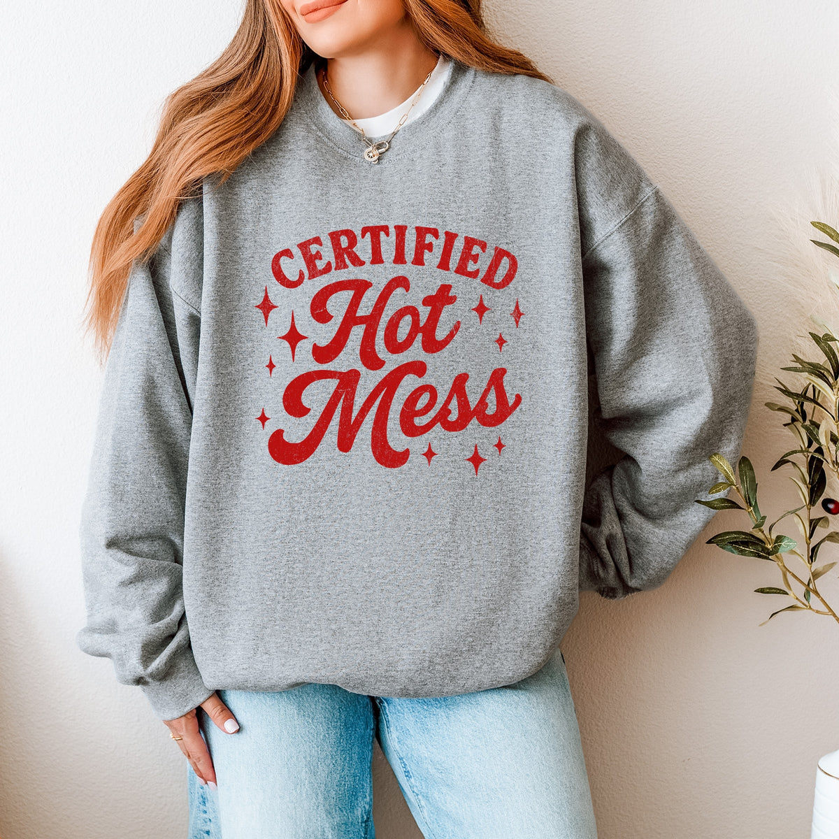Certified Hot Mess Stars Distressed - Women's Graphic Sweatshirt