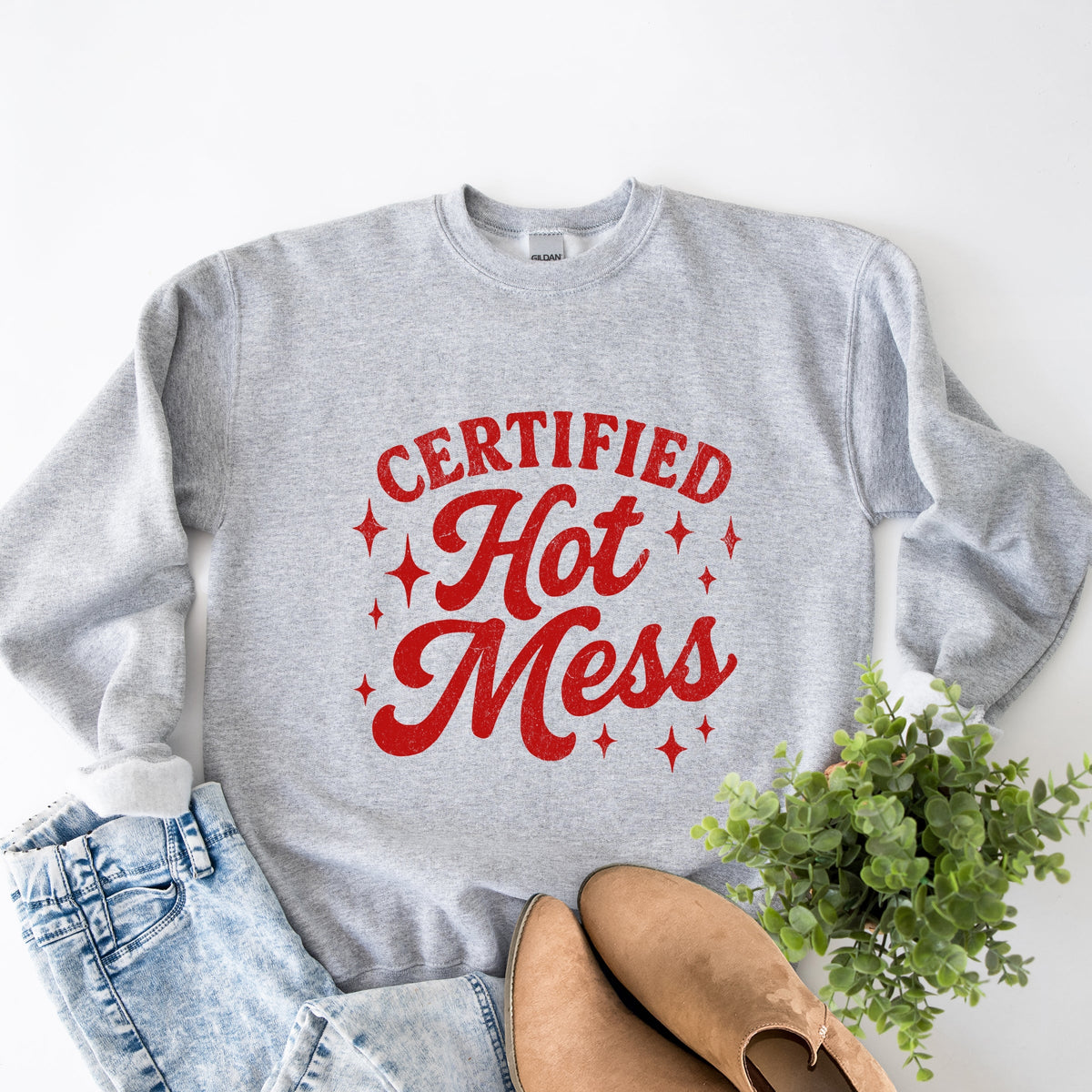 Certified Hot Mess Stars Distressed - Women's Graphic Sweatshirt