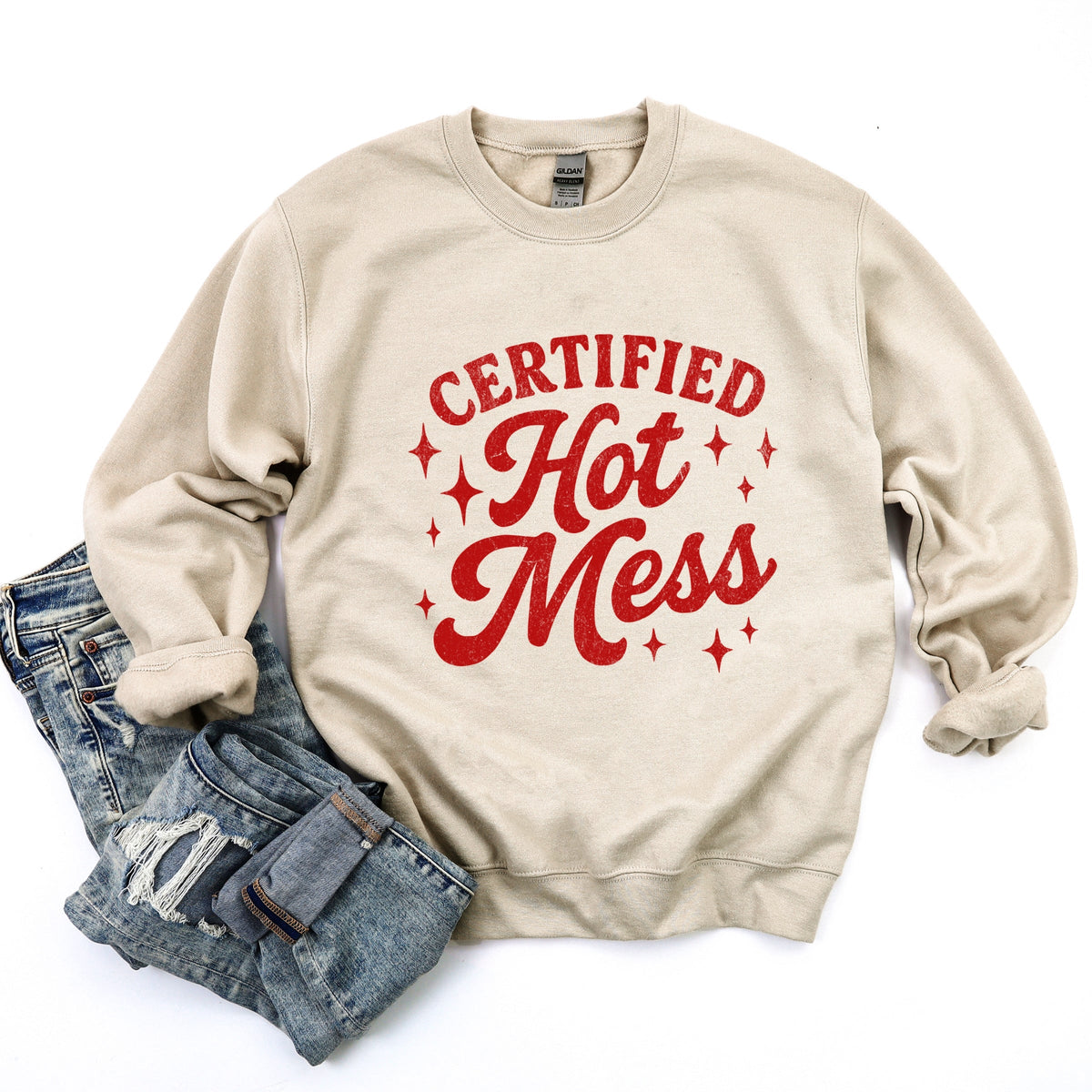 Certified Hot Mess Stars Distressed - Women's Graphic Sweatshirt