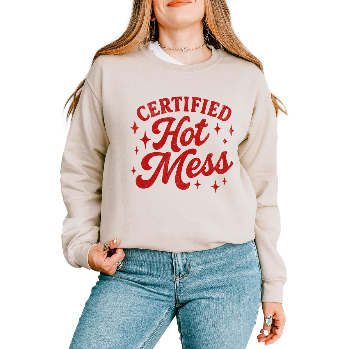Certified Hot Mess Stars Distressed - Women's Graphic Sweatshirt