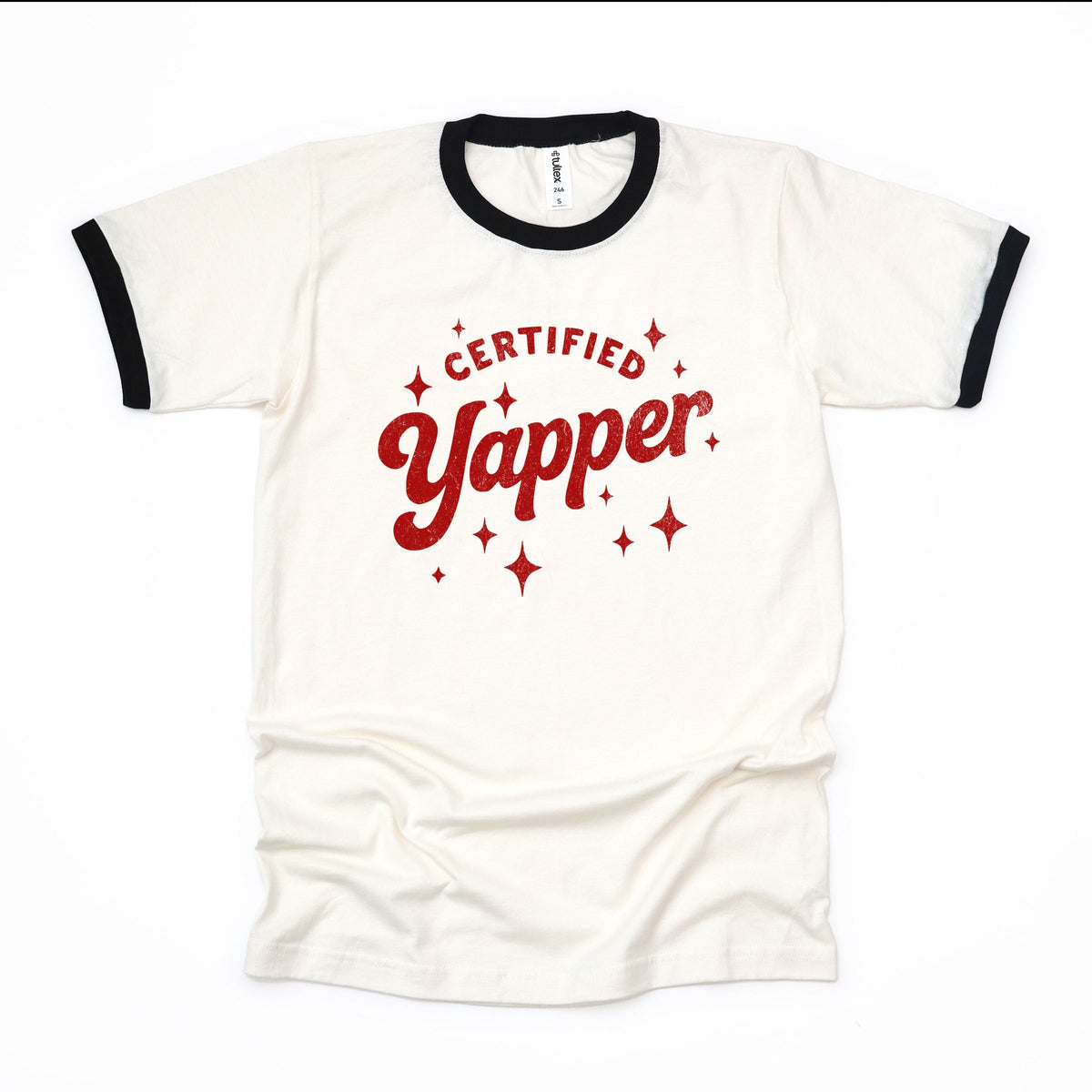 Certified Yapper Stars Distressed - Women's Ringer Graphic T-Shirt