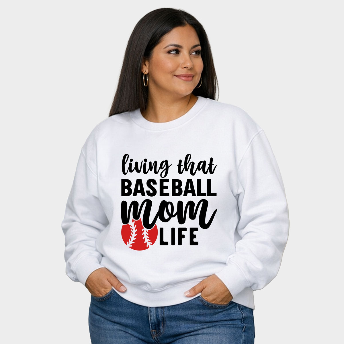 Living That Baseball Mom Life With Ball - Women's Plus Sized Graphic Sweatshirt