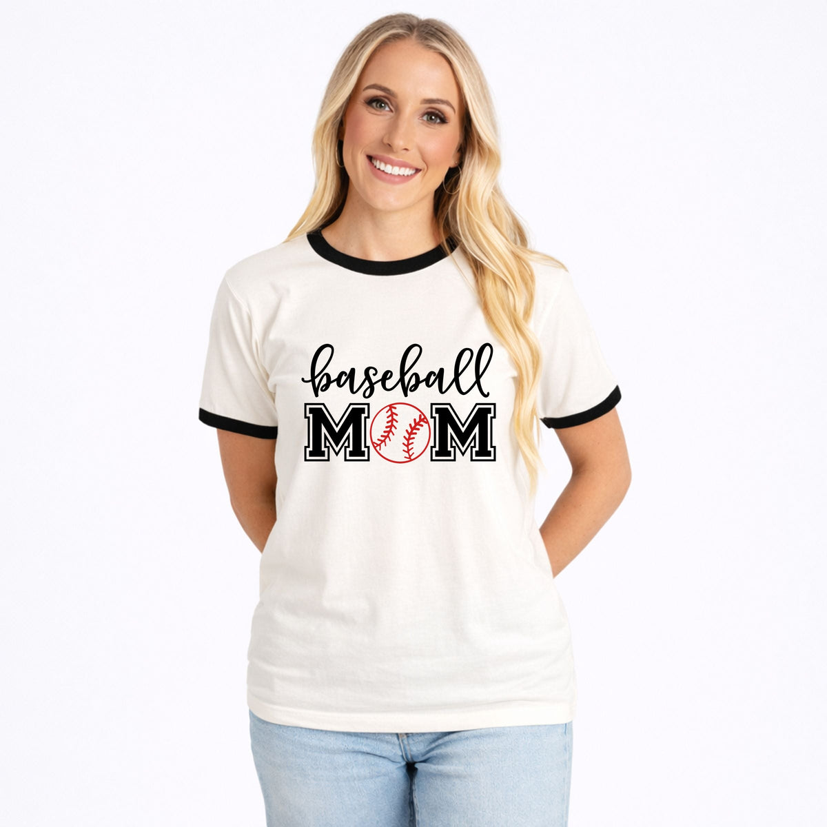 Baseball Mom With Ball - Women's Ringer Graphic T-Shirt